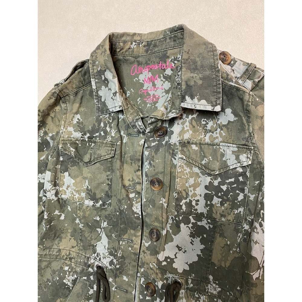 Aeropostale Womens Floral Camo Utility Field Jacket Olive Green Cotton Medium - Picture 6 of 10